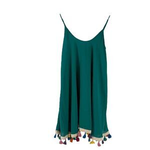 Judith March Dress Size S Green Tassel Trim Mini Length Spaghetti Strap Preppy